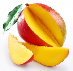 Mango with lobules on a white background