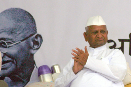 Social activist and Gandhian Anna Hazare. Photo credit: Wikimedia Commons, Ramesh Lalwani.