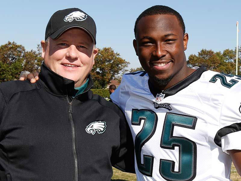 Philadelphia Eagles Head Coach Chip Kelly with star running back LeSean "Shady" McCoy. Photo credit: Philadelphia Eagles, Brian Garfinkel.