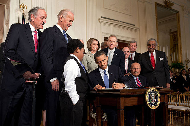 President Barack Obama signs the Patient Protection and Affordable Care Act at the White House on March 23, 2010. Photo credit: Pete Souza, Wikimedia Commons.
