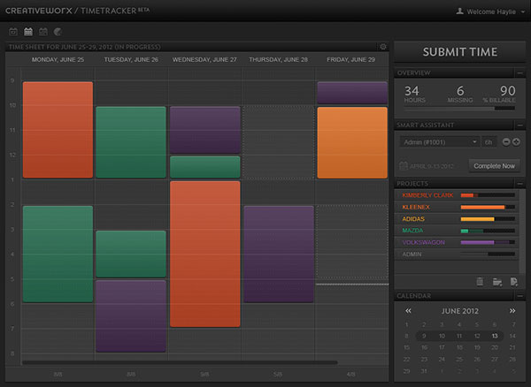 A screenshot from CreativeWorx's TimeTracker product.
