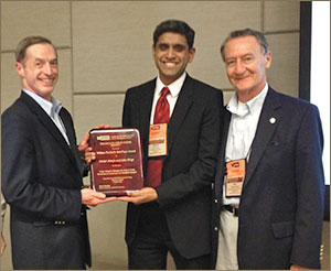 Throughout his 52-year career, Pierskalla has been a major presence in the international Institute for Operations Research and the Management Sciences (INFORMS). Here, in 2012, he officiates at the presentation of the annual INFORMS researcher award named in his honor: The Pierskalla Best Paper Award in Health Applications.